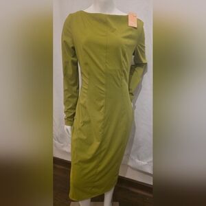 Sleek Olive Green Long Sleeve Sheath Dress